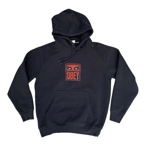 OBEY Black Stack Hoodie Pullover Hooded Sweatshirt Small - Picture 1 of 4